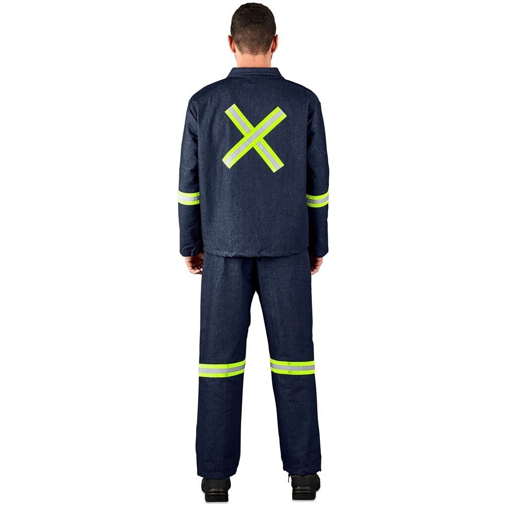 Vintage 100% Cotton Denim Conti Suit - Reflective Arms, Legs &amp; Back - Yellow Tape