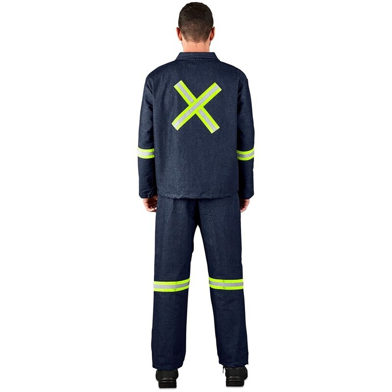 Vintage 100% Cotton Denim Conti Suit - Reflective Arms, Legs &amp; Back - Yellow Tape