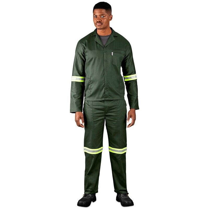 Acid Resistant Polycotton Conti Suit - Reflective Arm, Legs &amp; Back - Yellow Tape