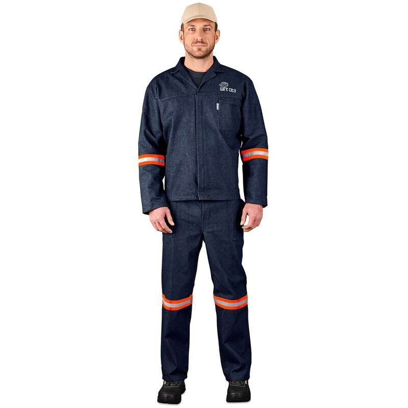 Vintage 100% Cotton Denim Conti Suit - Reflective Arms &amp; Legs - Orange Tape