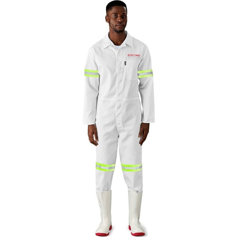 Safety Polycotton Boiler Suit - Reflective Arms &amp; Legs - Yellow Tape