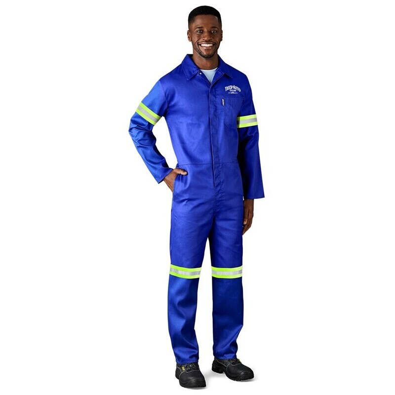 Safety Polycotton Boiler Suit - Reflective Arms Legs &amp; Back - Yellow Tape