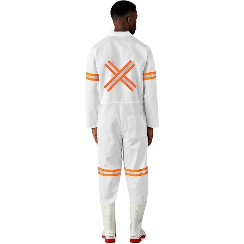 Safety Polycotton Boiler Suit - Reflective Arms Legs &amp; Back - Orange Tape