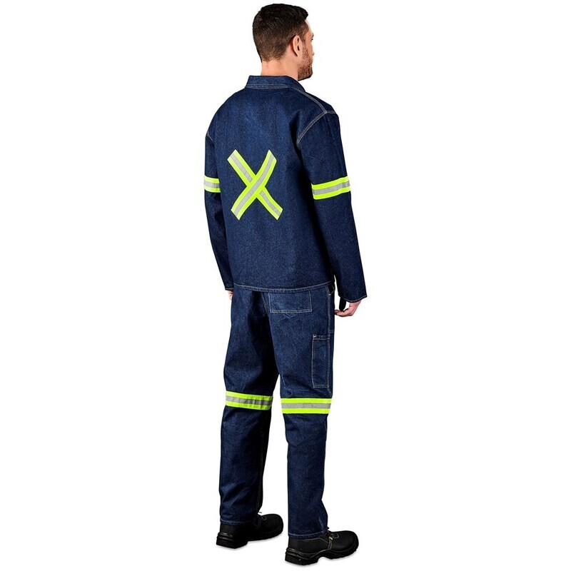 Cast Premium 100% Cotton Denim Jacket - Reflective Arms &amp; Back - Yellow Tape
