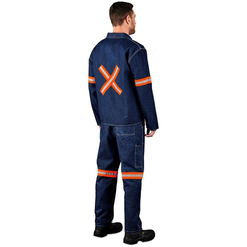 Cast Premium 100% Cotton Denim Jacket - Reflective Arms &amp; Back - Orange Tape
