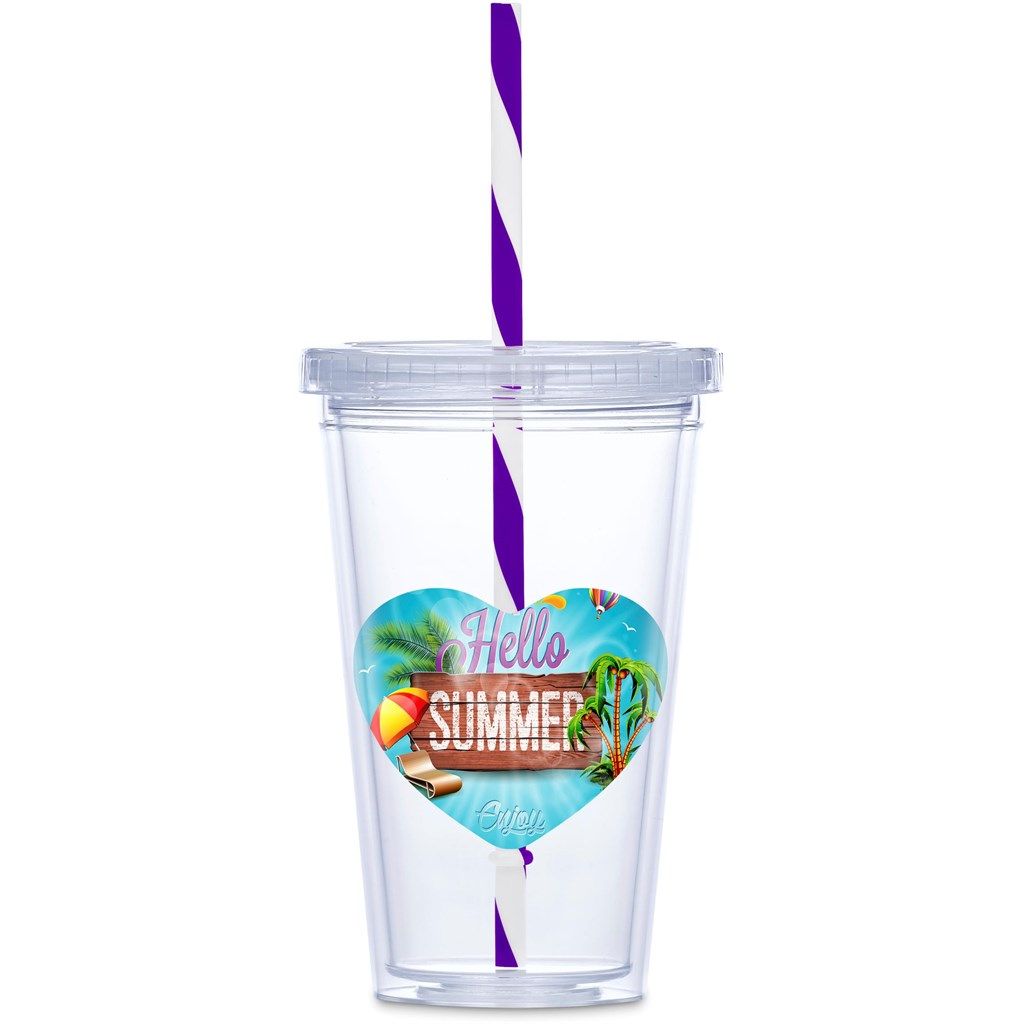 Malibu Double-Wall Plastic Tumbler &amp; Straw - 470ml - Purple