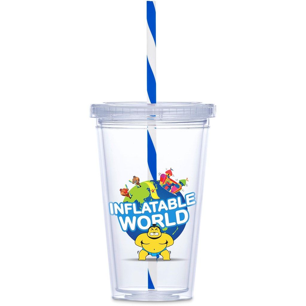 Malibu Double-Wall Plastic Tumbler &amp; Straw - 470ml - Blue
