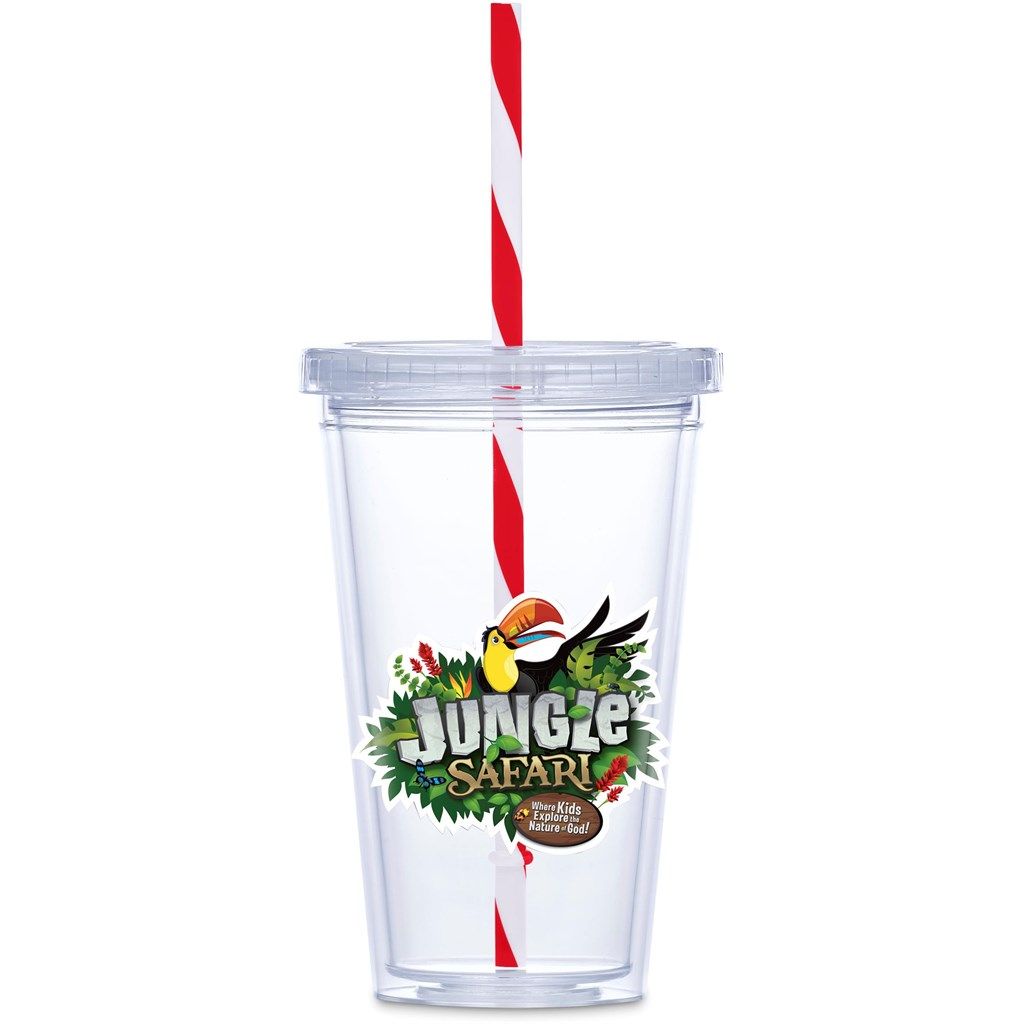 Malibu Double-Wall Plastic Tumbler &amp; Straw - 470ml - Red