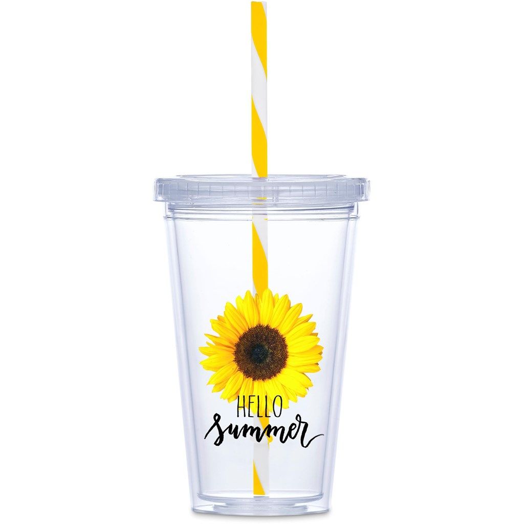 Malibu Double-Wall Plastic Tumbler &amp; Straw - 470ml - Yellow