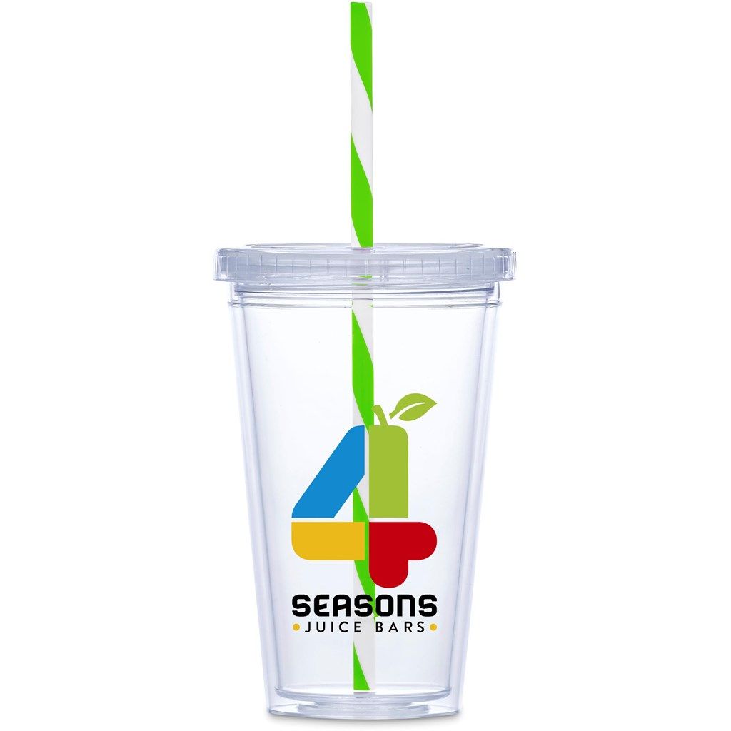 Malibu Double-Wall Plastic Tumbler &amp; Straw - 470ml - Lime