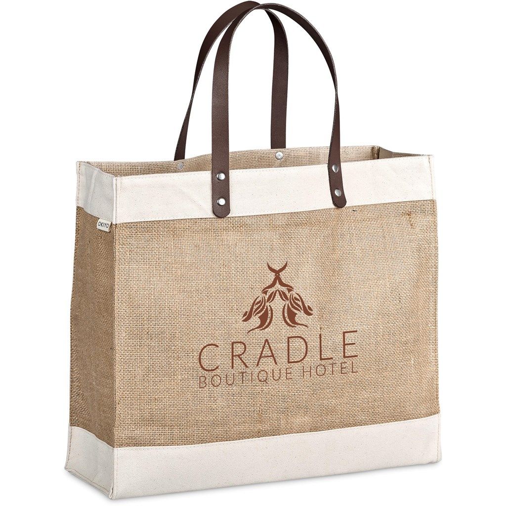 Okiyo Reza Jute &amp; Cotton Tote with Leather Handles