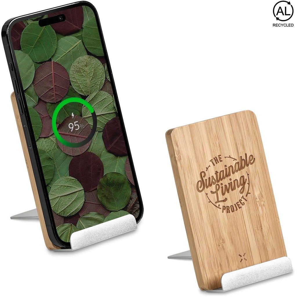 Okiyo Hakka Bamboo &amp; Recycled Aluminium Wireless Charging Phone Stand