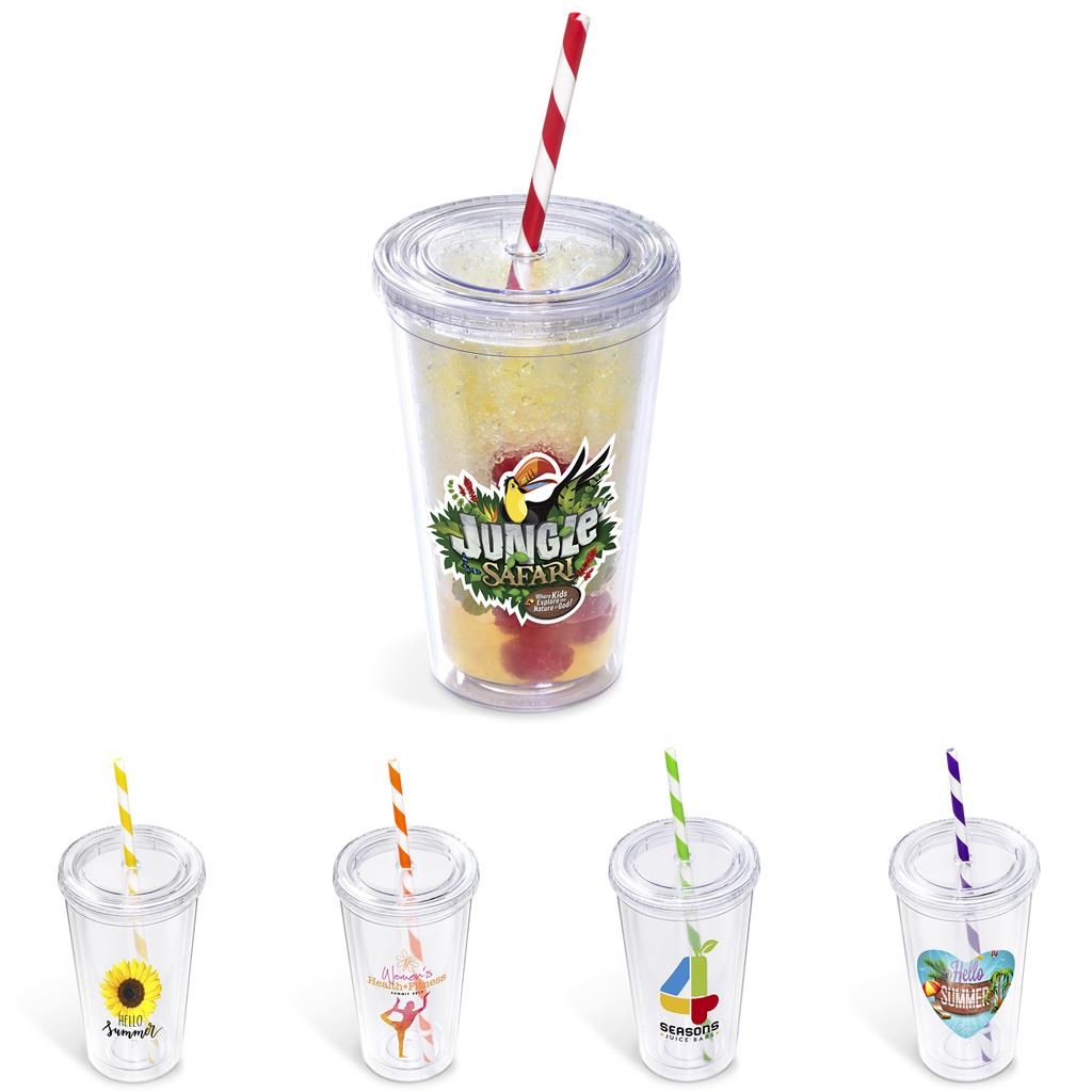 Malibu Double-Wall Plastic Tumbler &amp; Straw - 470ml