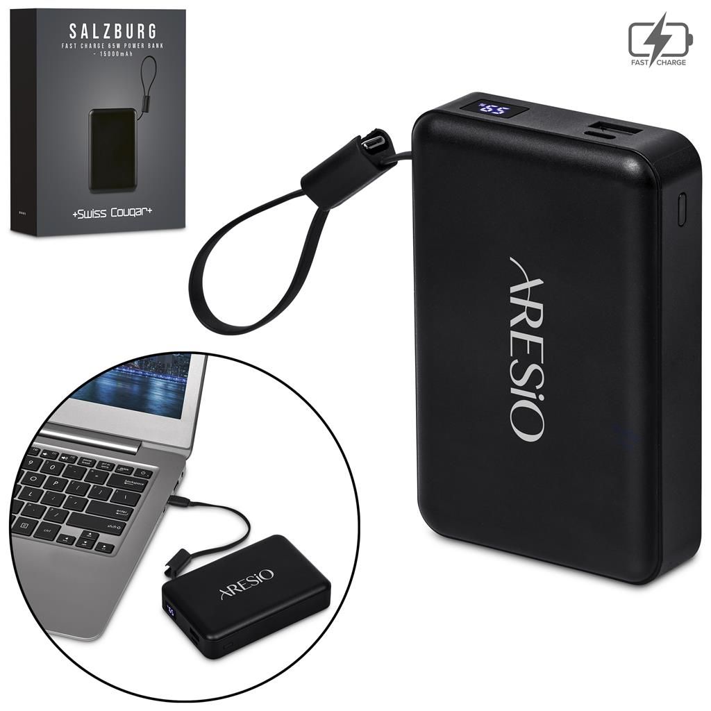Swiss Cougar Salzburg Fast Charge 65W PD &amp; QC Power Bank - 15 000mAh