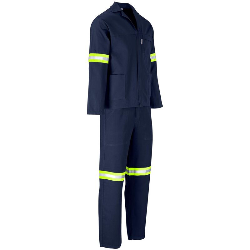 Technician 100% Cotton Conti Suit - Reflective Arms, Legs &amp; Back - Yellow Tape - Navy