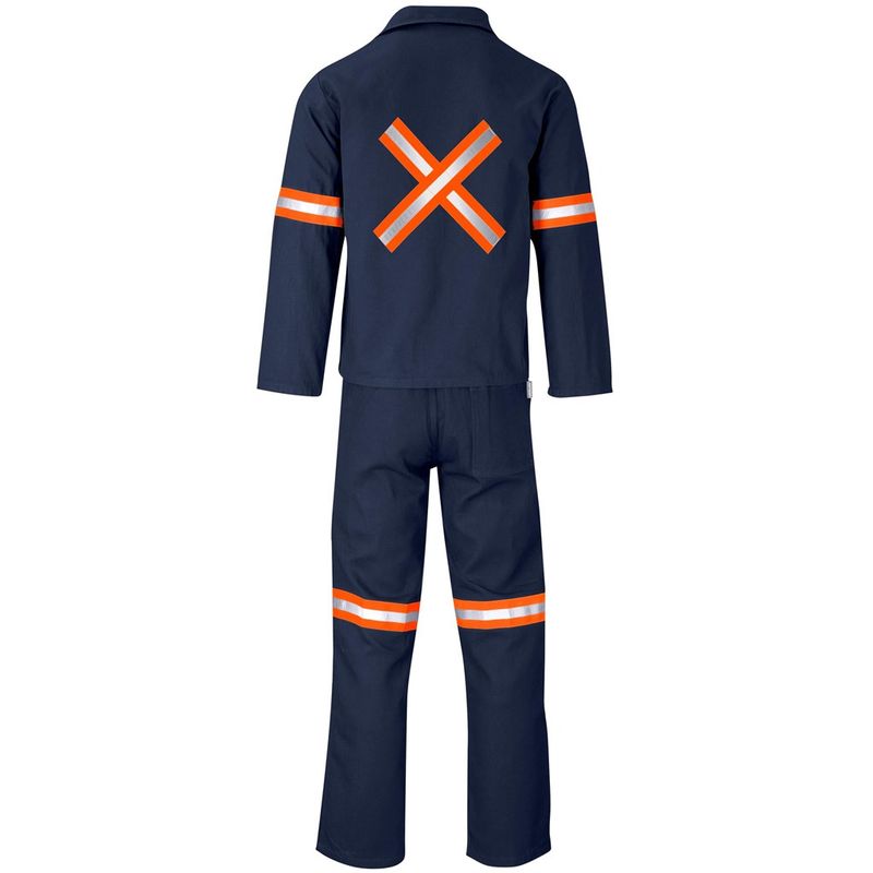 Technician 100% Cotton Conti Suit - Reflective Arms, Legs &amp; Back - Orange Tape - Navy