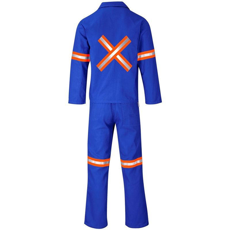 Technician 100% Cotton Conti Suit - Reflective Arms, Legs &amp; Back - Orange Tape - Royal Blue