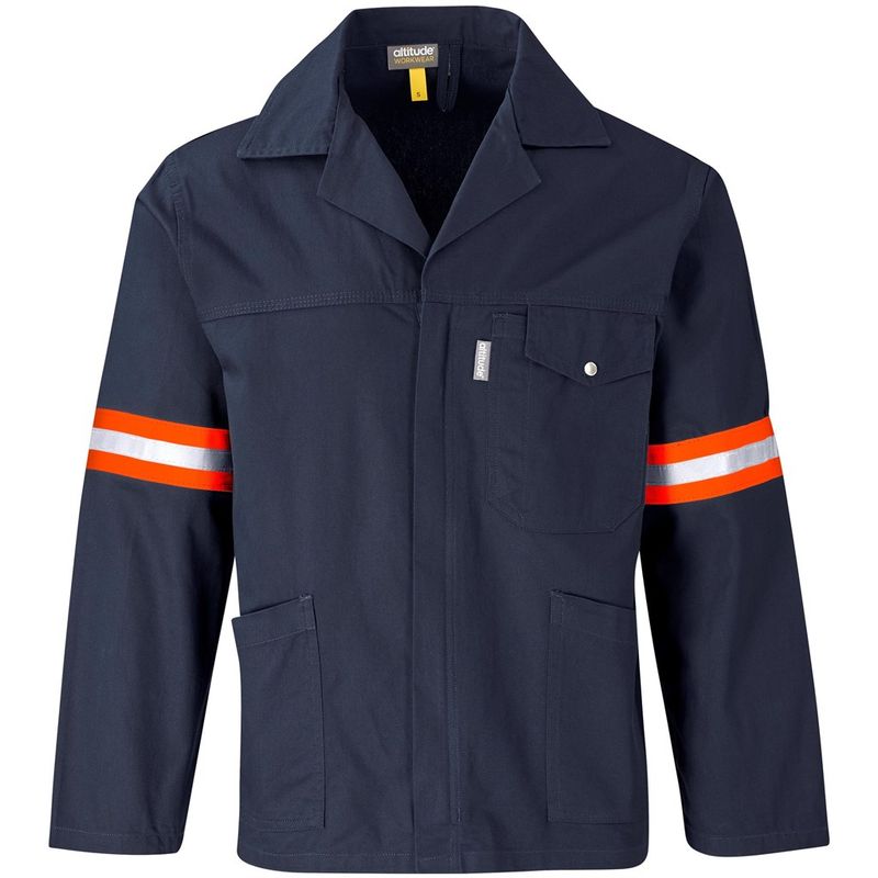Artisan Premium 100% Cotton Jacket - Reflective Arms - Orange Tape - Navy