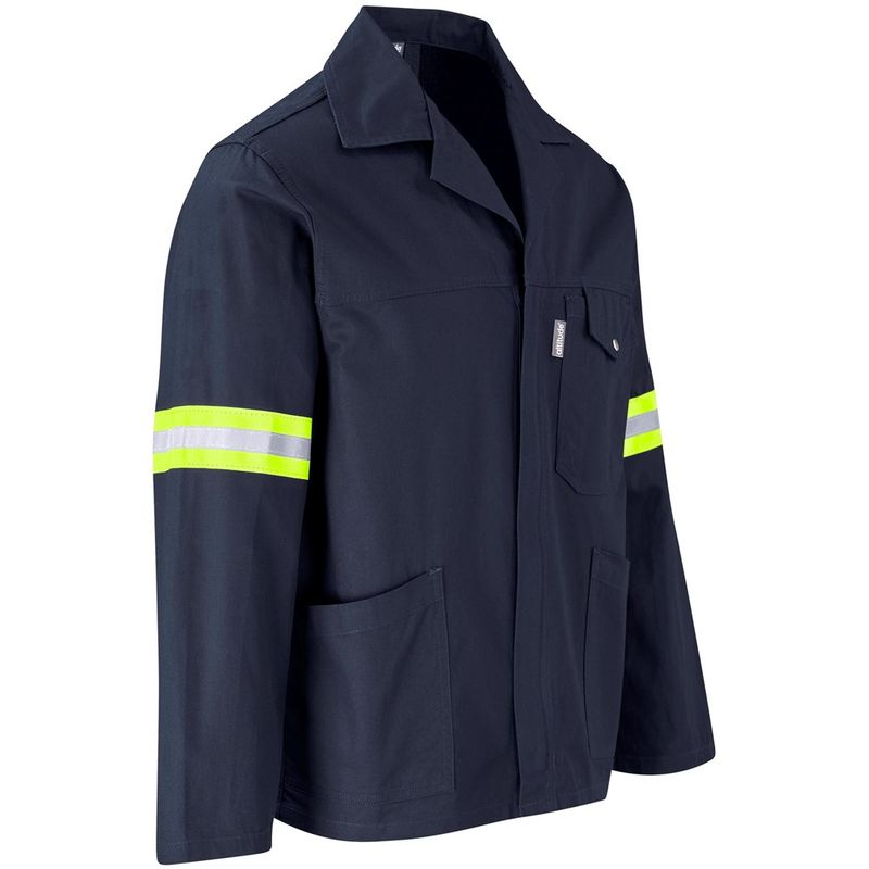 Artisan Premium 100% Cotton Jacket - Reflective Arms &amp; Back - Yellow Tape - Navy