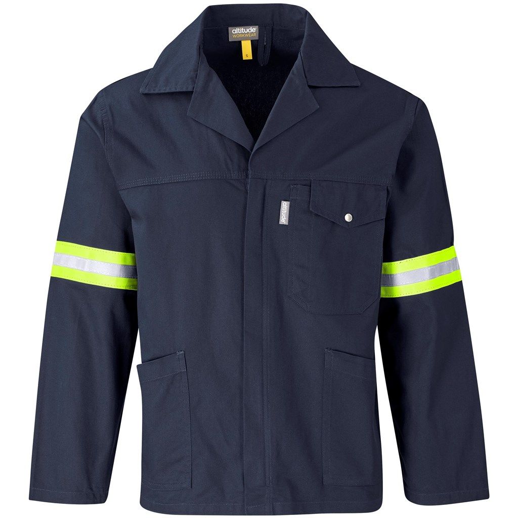 Artisan Premium 100% Cotton Jacket - Reflective Arms &amp; Back - Yellow Tape - Navy