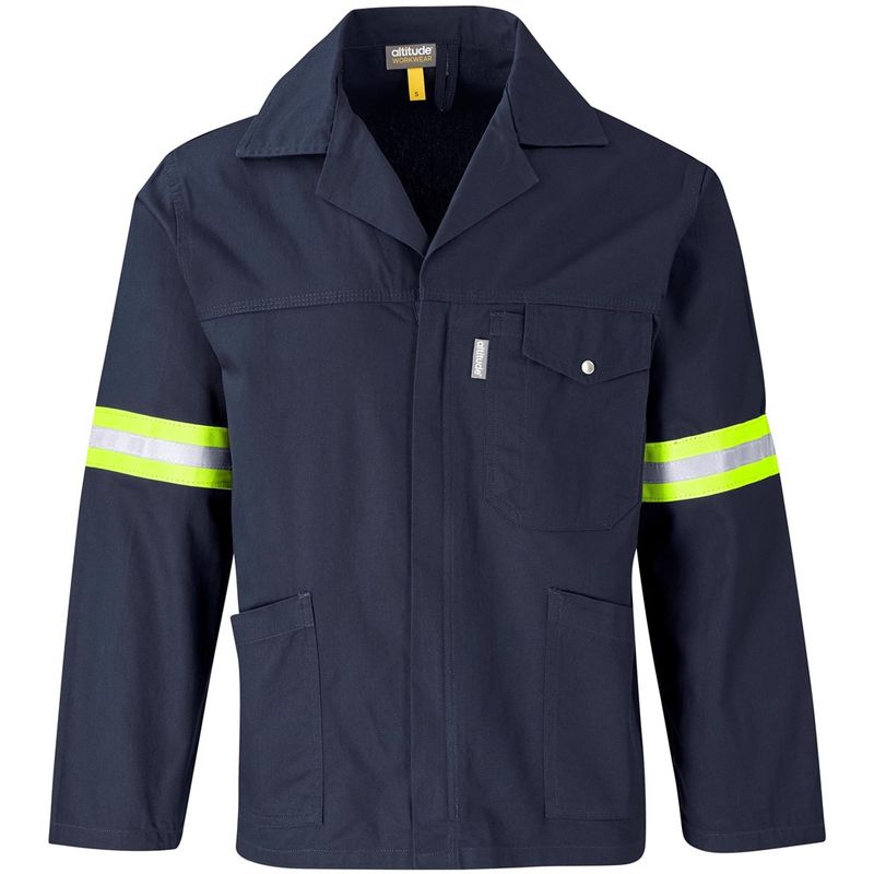 Artisan Premium 100% Cotton Jacket - Reflective Arms &amp; Back - Yellow Tape - Navy