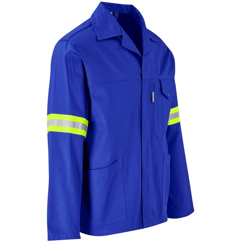 Artisan Premium 100% Cotton Jacket - Reflective Arms &amp; Back - Yellow Tape - Royal Blue