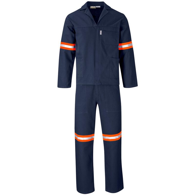 Technician 100% Cotton Conti Suit - Reflective Arms &amp; Legs - Orange Tape - Navy