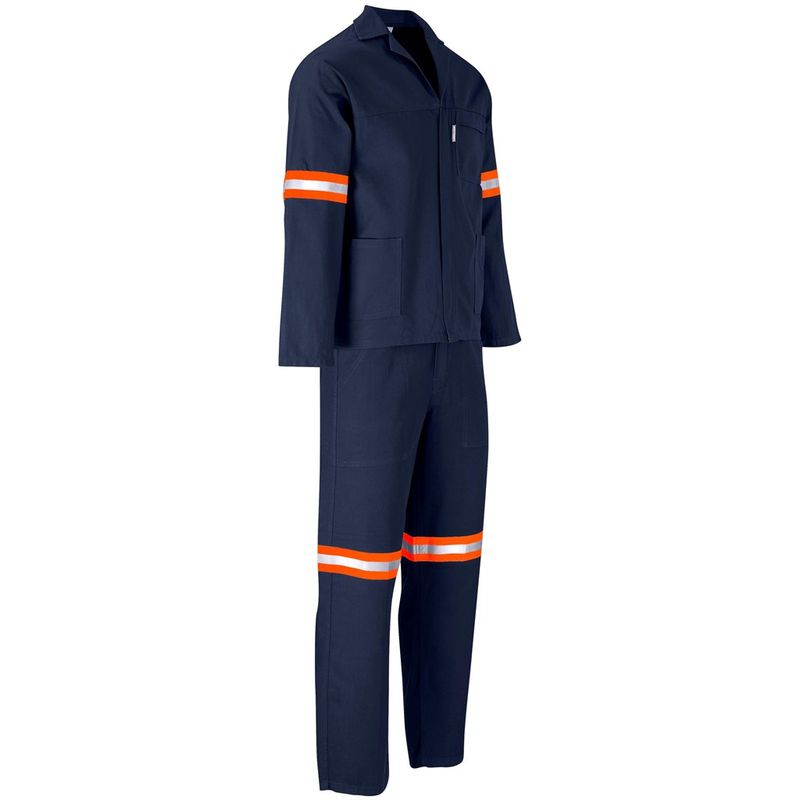 Technician 100% Cotton Conti Suit - Reflective Arms &amp; Legs - Orange Tape - Navy