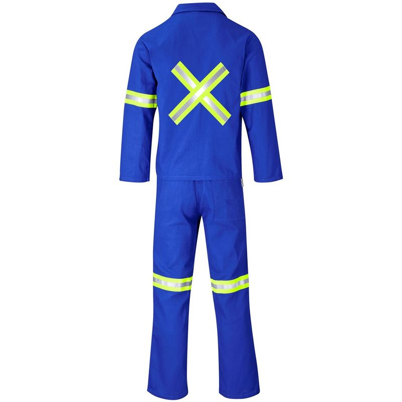 Technician 100% Cotton Conti Suit - Reflective Arms, Legs &amp; Back - Yellow Tape - Royal Blue