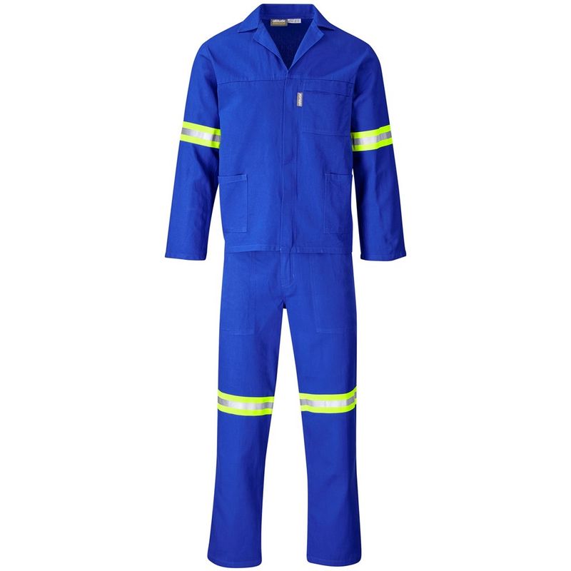Technician 100% Cotton Conti Suit - Reflective Arms, Legs &amp; Back - Yellow Tape - Royal Blue