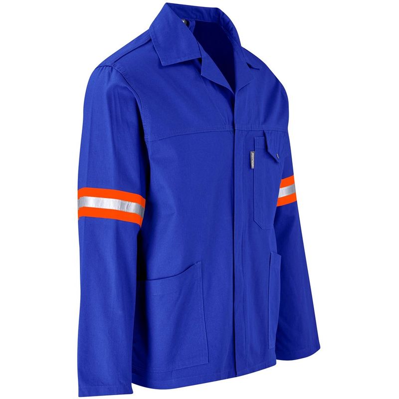 Artisan Premium 100% Cotton Jacket - Reflective Arms &amp; Back - Orange Tape - Royal Blue