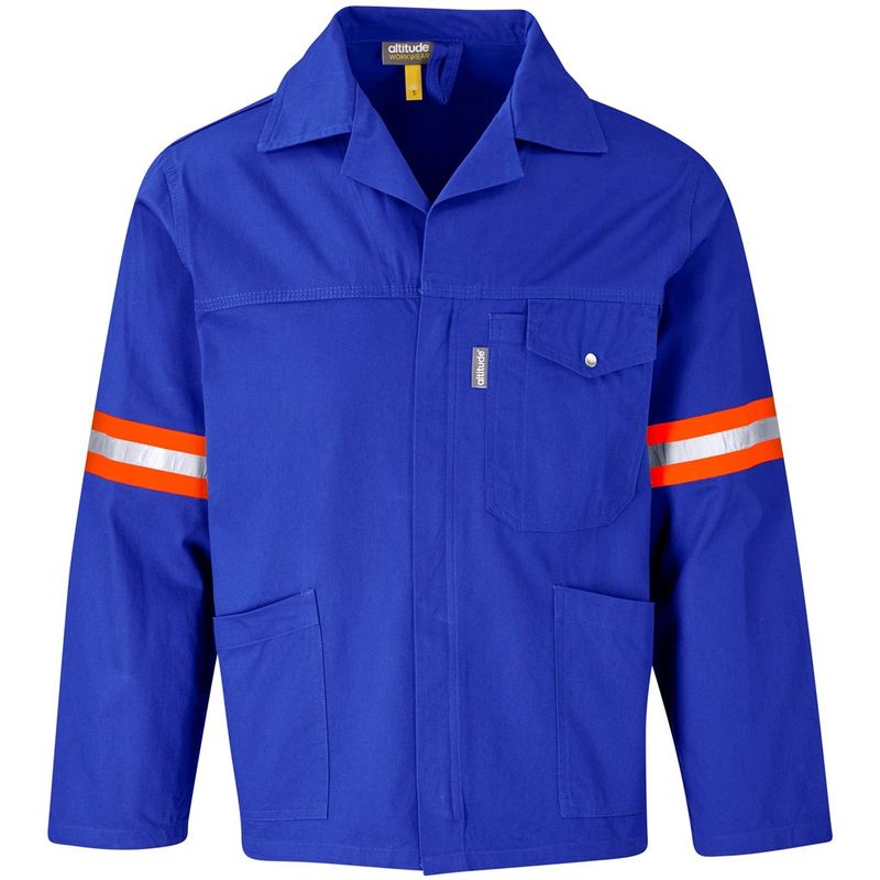 Artisan Premium 100% Cotton Jacket - Reflective Arms &amp; Back - Orange Tape - Royal Blue