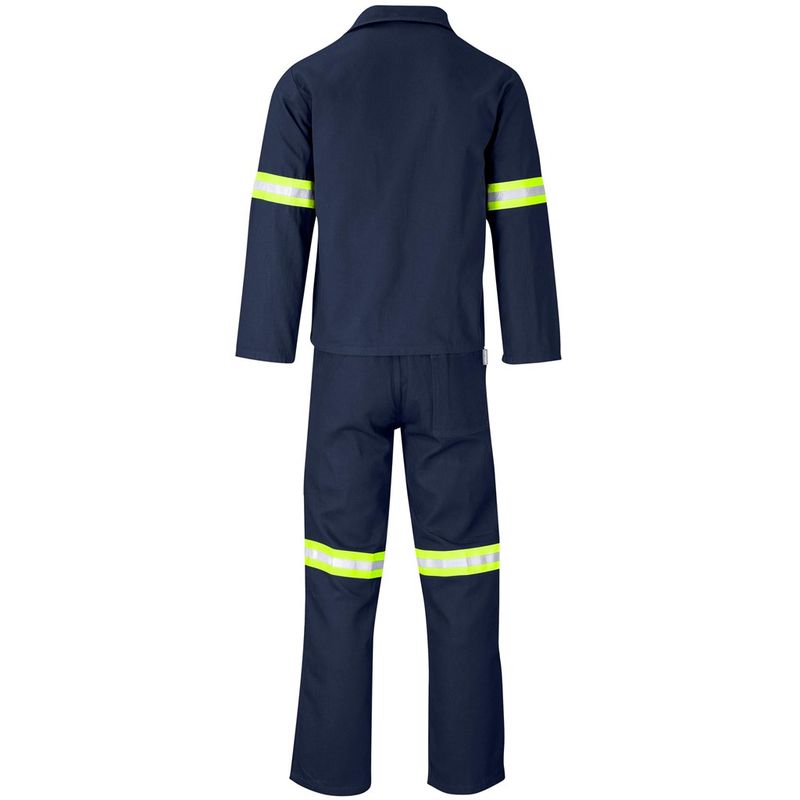 Technician 100% Cotton Conti Suit - Reflective Arms &amp; Legs - Yellow Tape - Navy