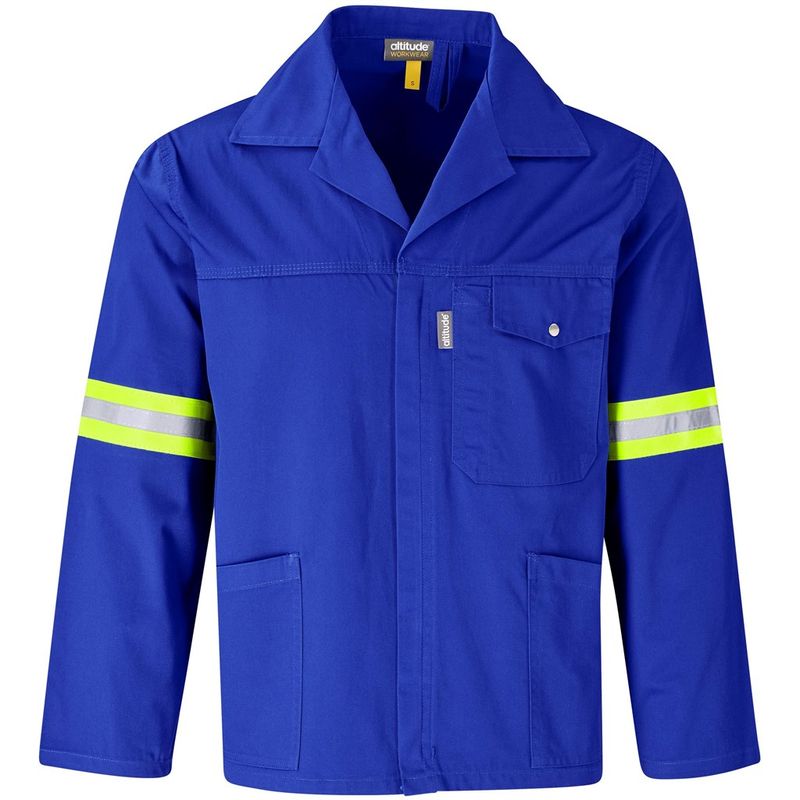 Site Premium Polycotton Jacket - Reflective Arms &amp; Back - Yellow Tape - Royal Blue