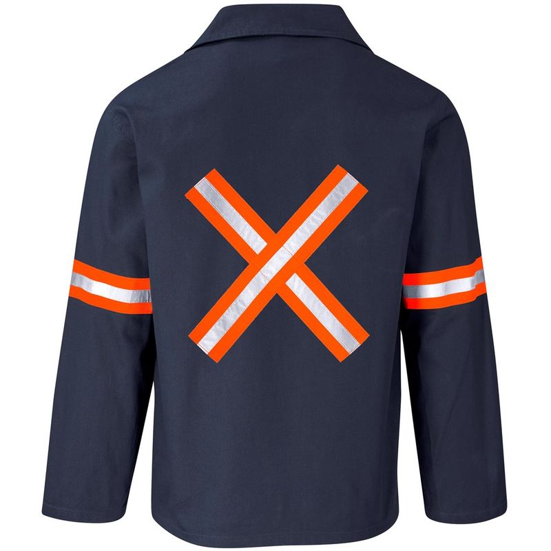 Artisan Premium 100% Cotton Jacket - Reflective Arms &amp; Back - Orange Tape - Navy