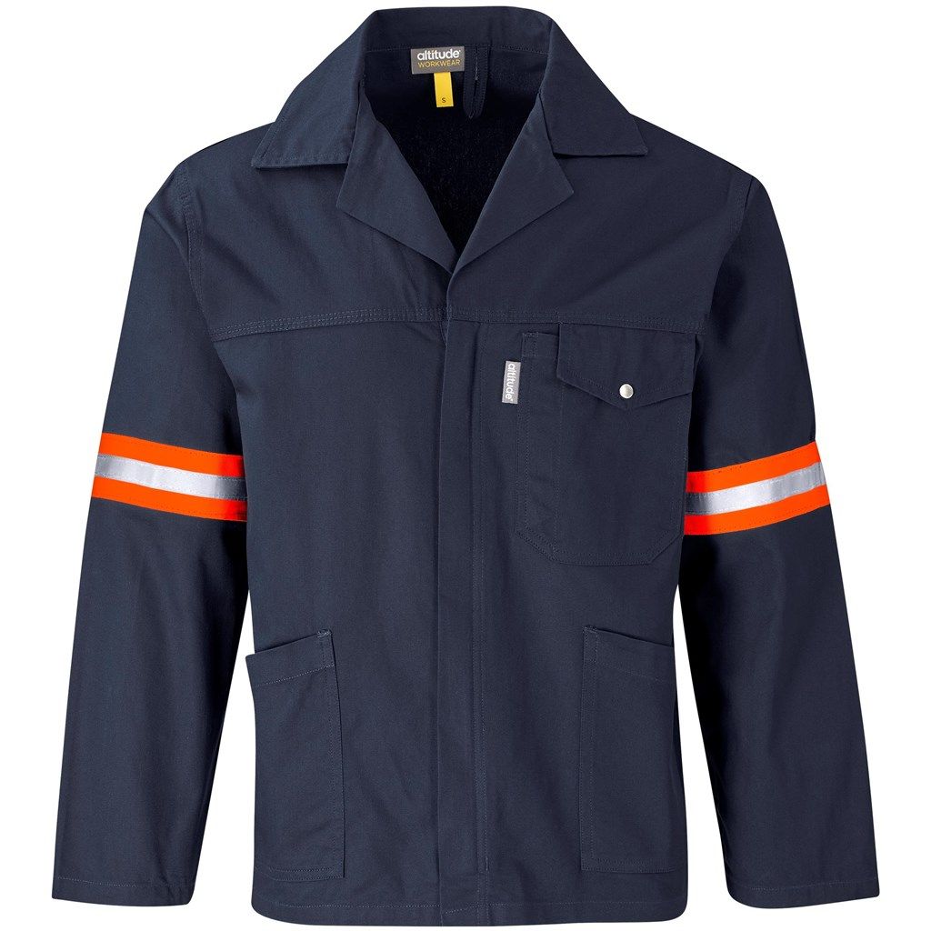 Artisan Premium 100% Cotton Jacket - Reflective Arms &amp; Back - Orange Tape - Navy