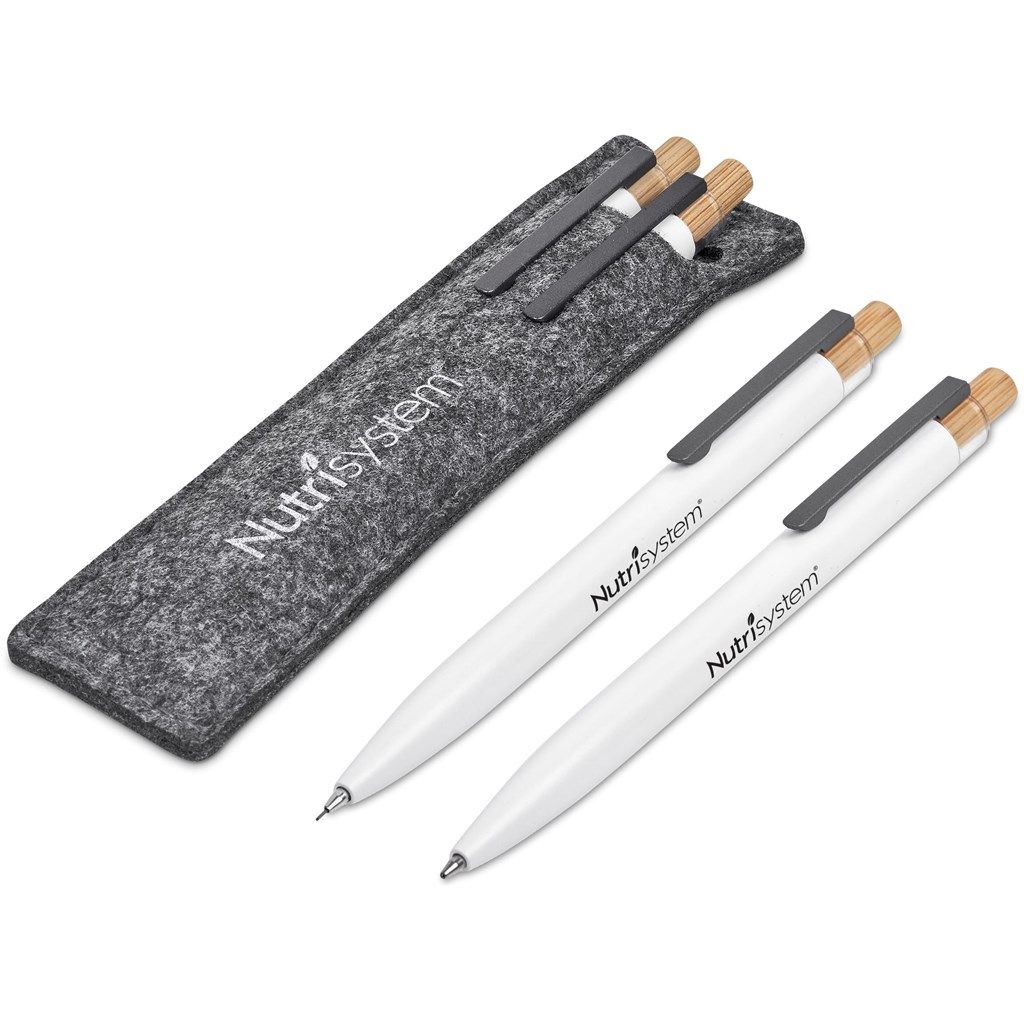 Okiyo Mimo Recycled Aluminum Ball Pen &amp; Pencil Set - Solid White