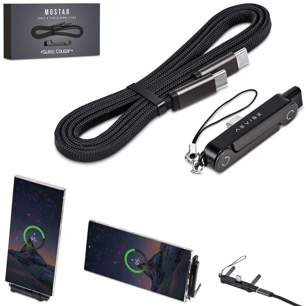 Swiss Cougar Mostar Fast Charge Cable &amp; Type-C Phone Stand