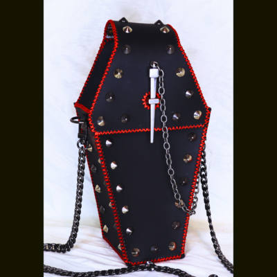 Coffin Purse with Red Stitching