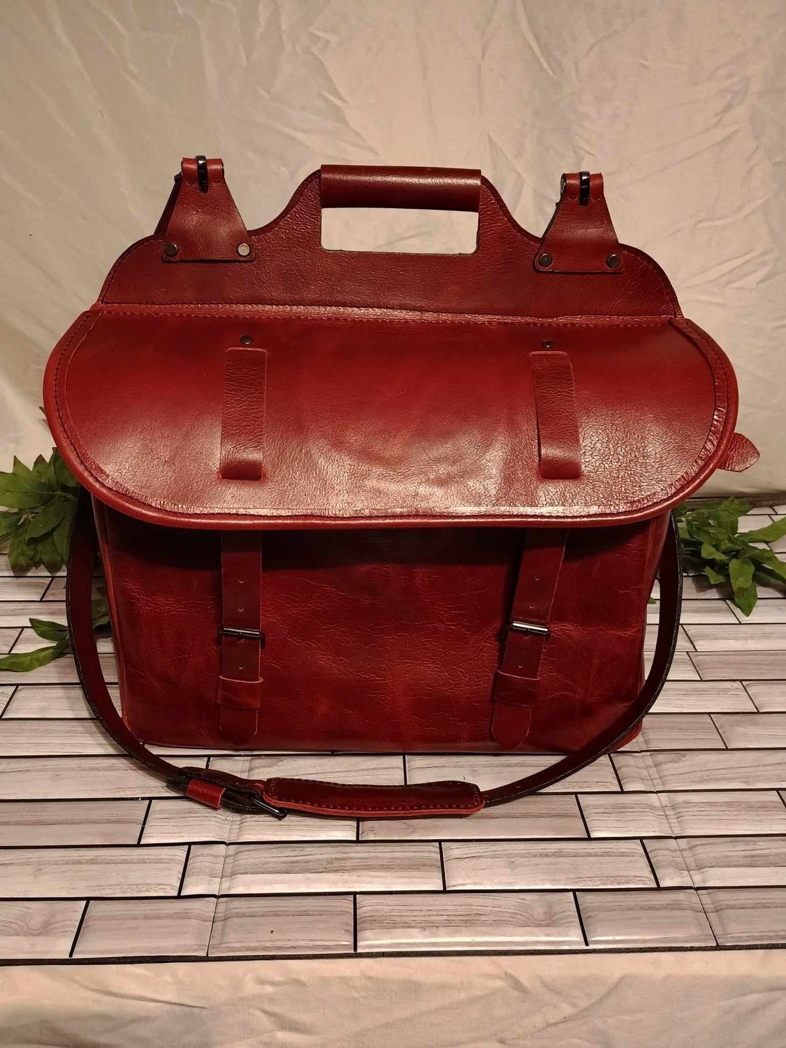 Oxblood Waxy Crunch Buffalo Leather Messenger Bag