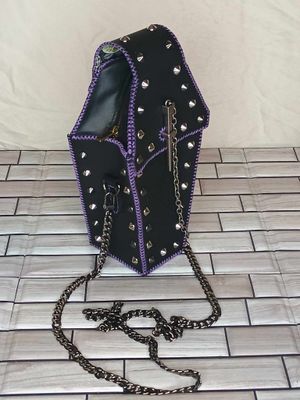 Coffin Purse with Purple Stitching