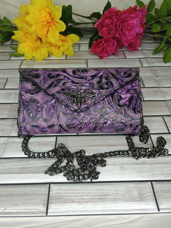 Purple and Black Heirloom Clutch Purse with 6 card slots