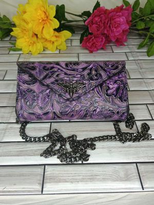 Purple and Black Heirloom Clutch Purse with 6 card slots