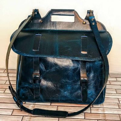 Blue Waxy Crunch Buffalo Leather Messenger Bag