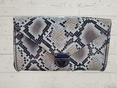 Snakeskin Print Leather Clutch Purse