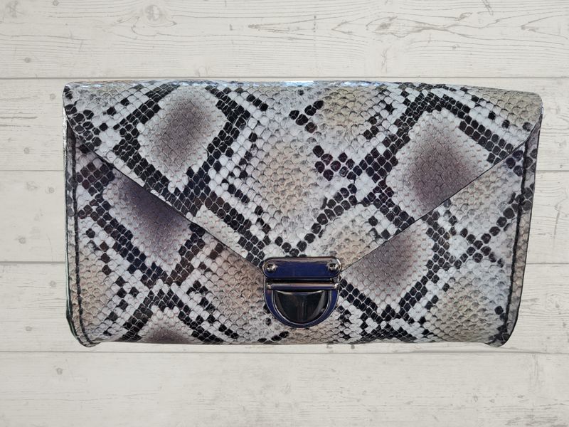 Snakeskin Print Leather Clutch Purse