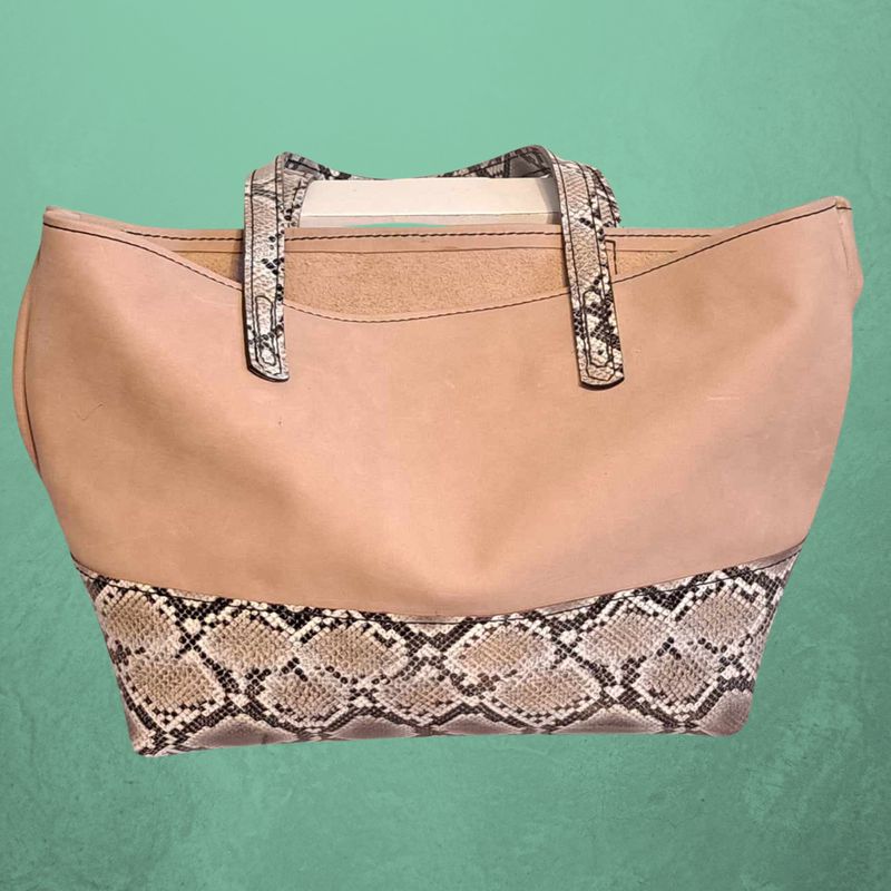 Embossed Snakeskin Leather Tote Bag