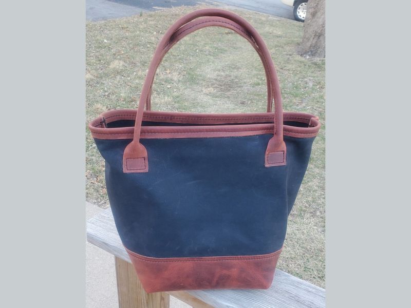 Two Toned Leather Tote Bag
