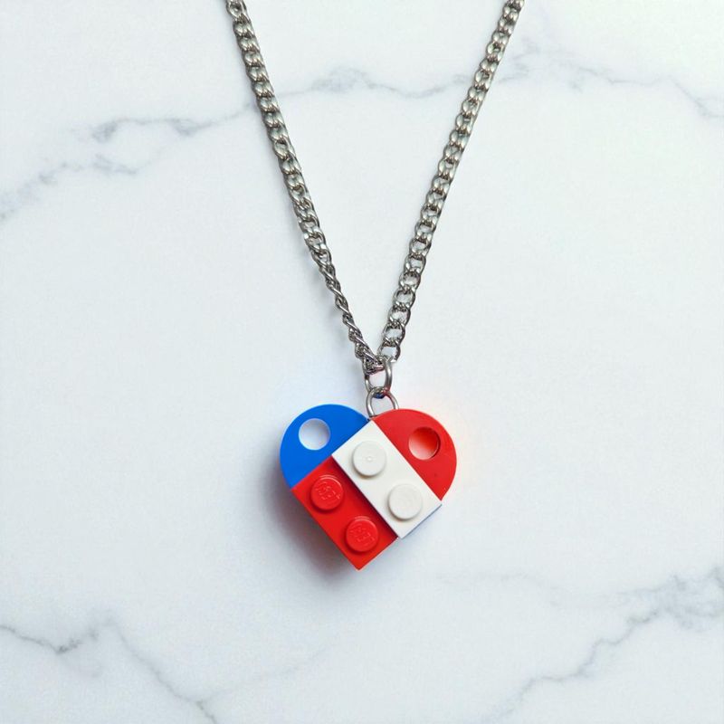 Red, White & Blue LEGO Heart Pendant Necklace by BrickCrafts