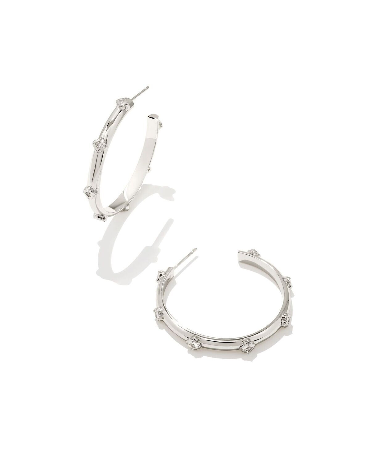 JOELLE HOOP EARRINGS, Color: RHODIUM WHITE CRYSTAL, Size: ONE SIZE